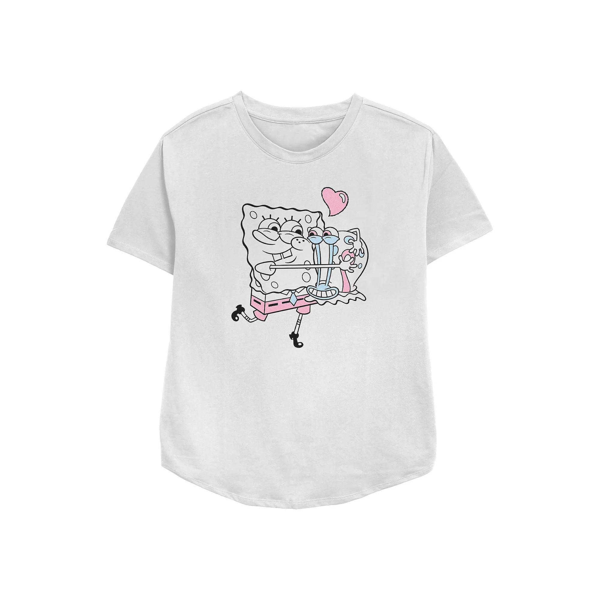 Women's Nickelodeon SpongeBob SquarePants And Gary Best Friends Hug Relaxed Fit Graphic Tee, Size: Medium, White Product Image