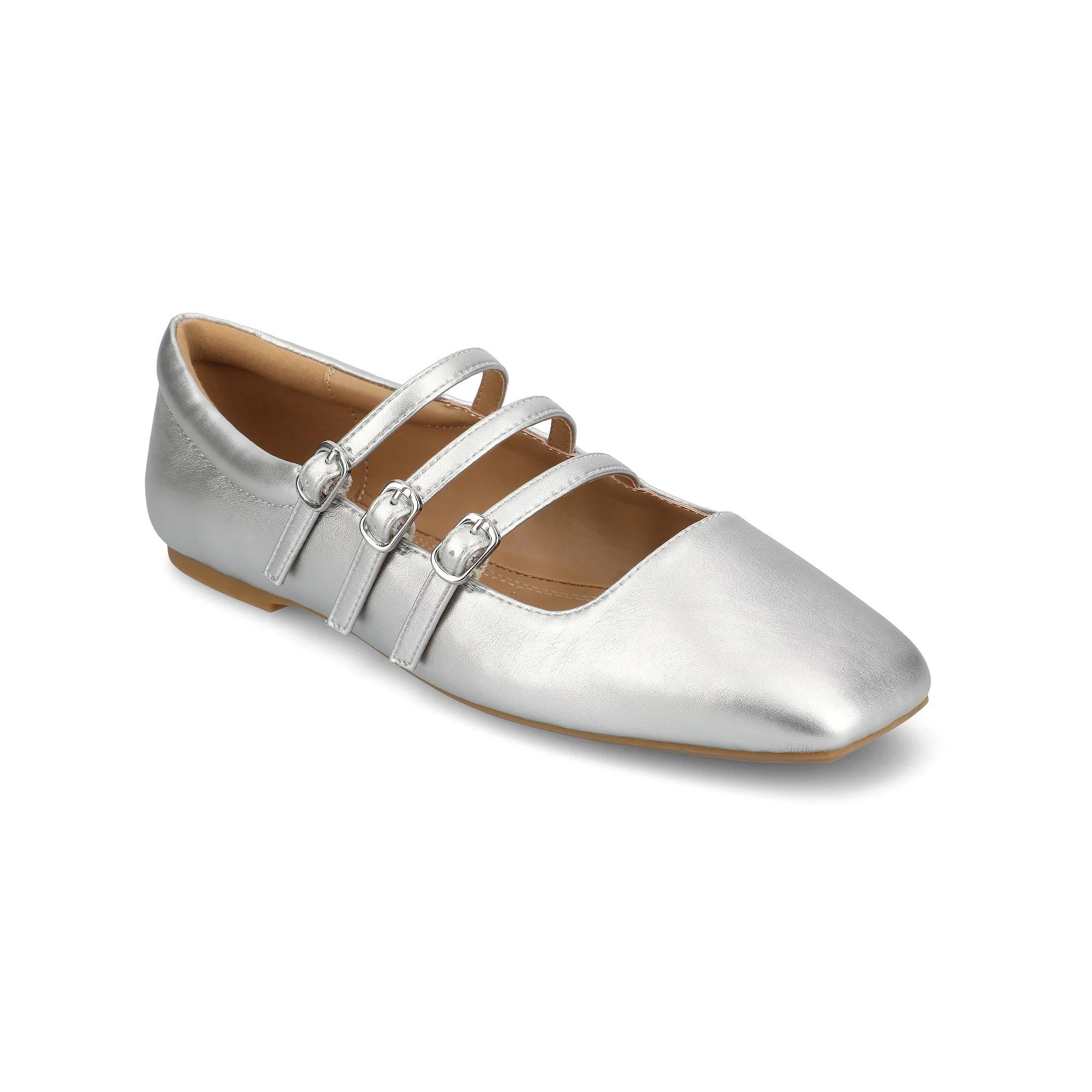 Journee Darlin Women's Tru Comfort Foam Multi Strap Square Toe Flats, Size: 11, Silver Product Image