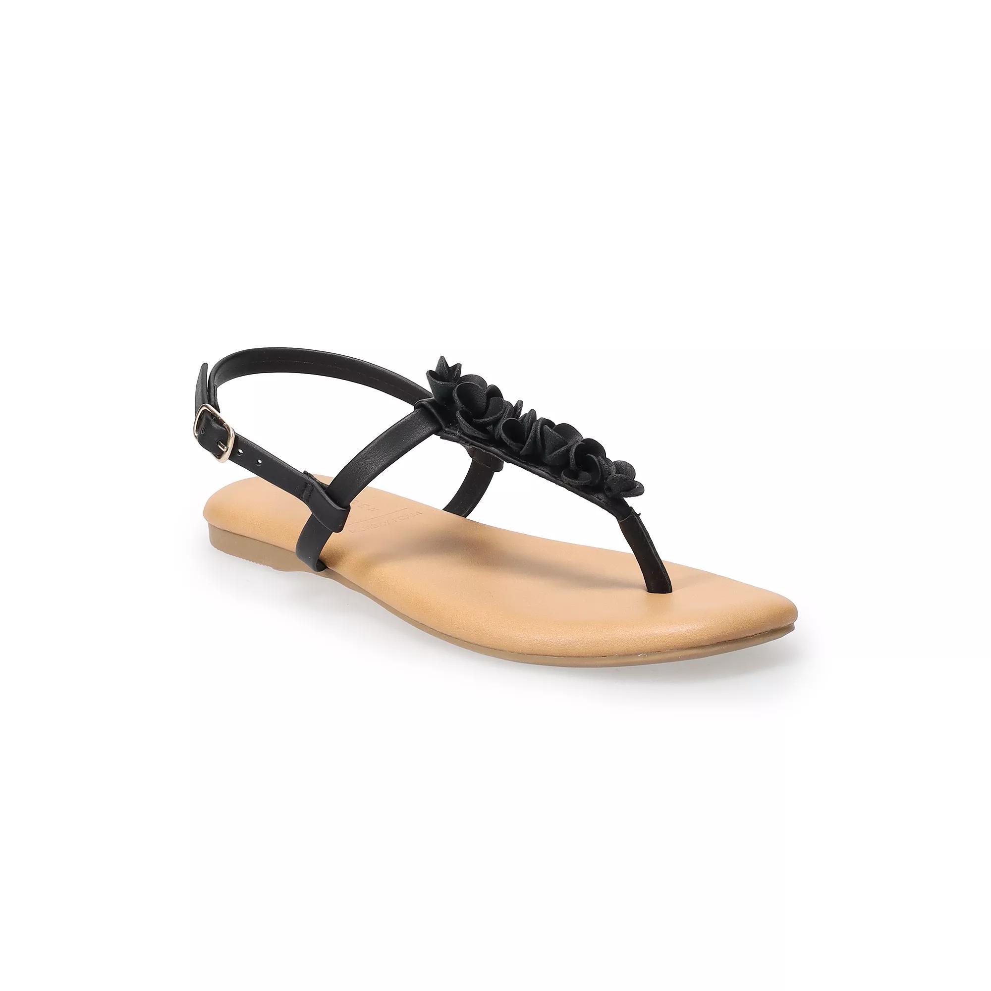 LC Lauren Conrad Thala Women's Flower T-Strap Sandals, Size: 8, Black Product Image