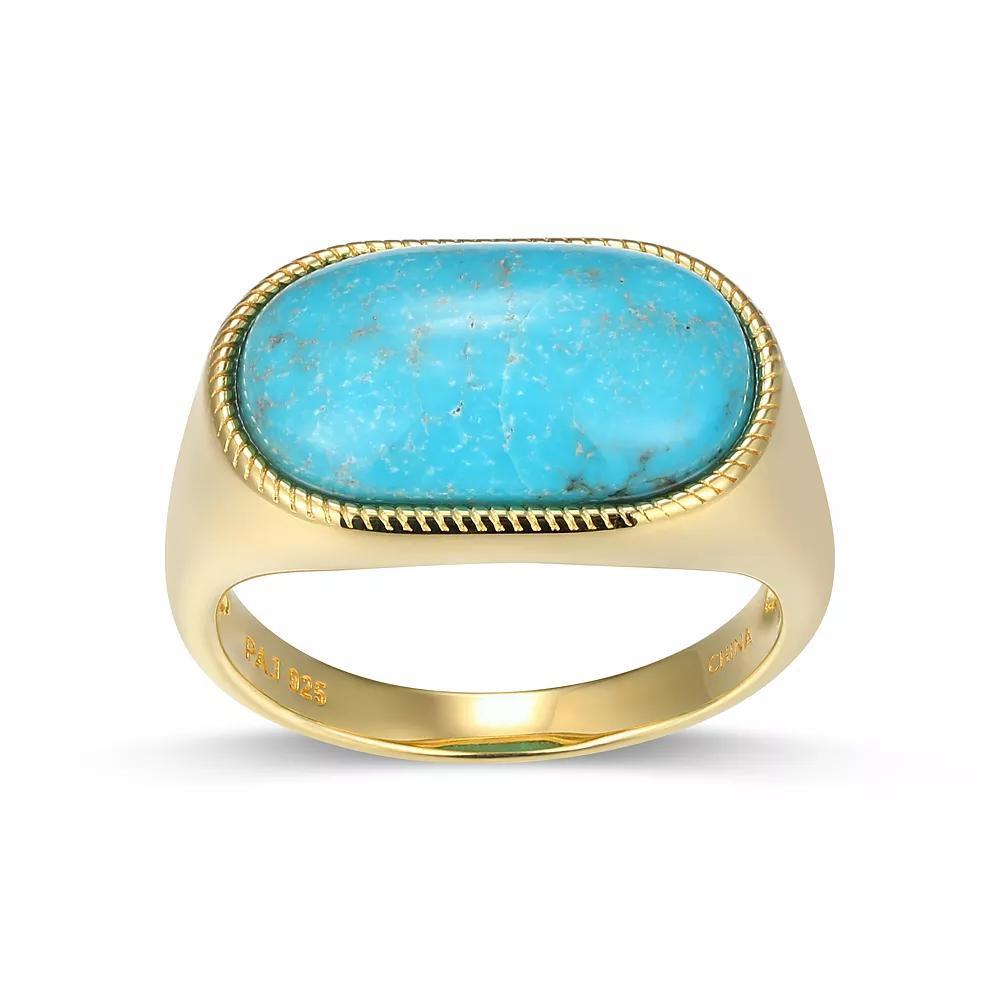18k Gold Over Silver Stabilized Turquoise Oval Ring, Women's, Size: 6, Gold Tone Product Image