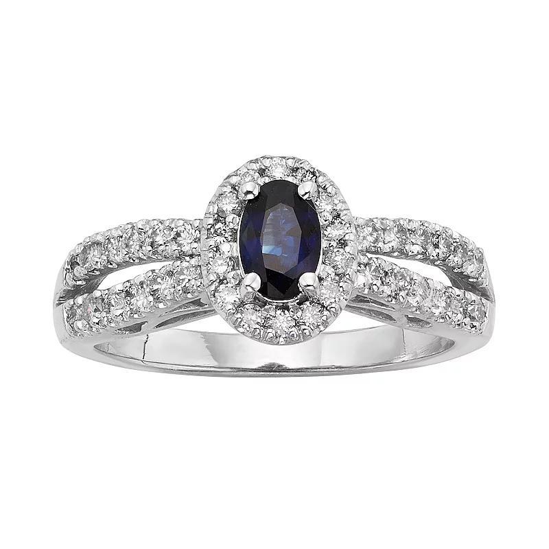 The Regal Collection Sapphire & 1/2 Carat T.W. IGL Certified Diamond 14k White Gold Tiered Oval Halo Ring, Women's, Size: 7, Blue Product Image