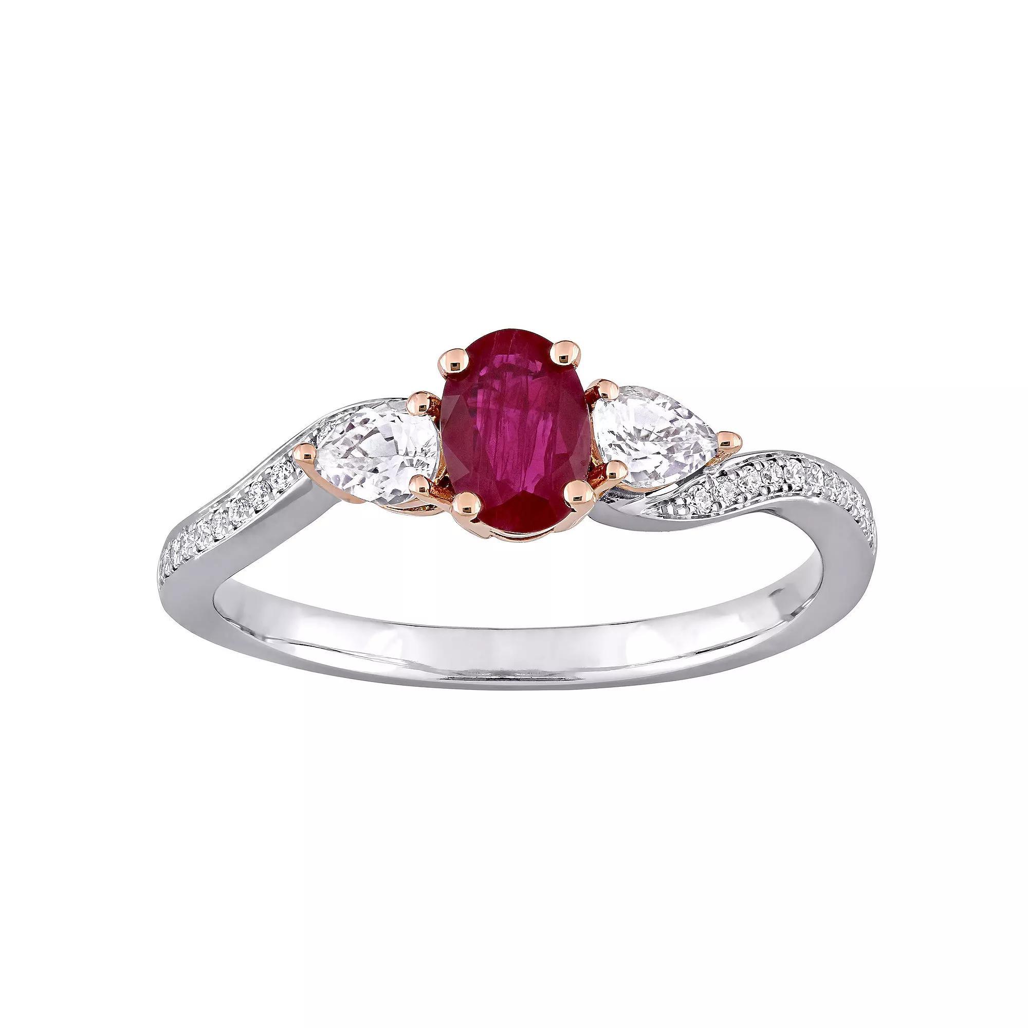 Stella Grace 14k Two Tone Gold Ruby, White Sapphire & Diamond Accent Ring, Womens Product Image