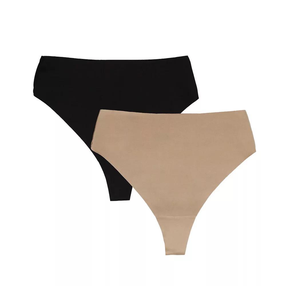 Naomi & Nicole® Shapewear Light Shaping 2-Pack Thong 7538P, Women's, Size: XL, Warm Beige Black Product Image