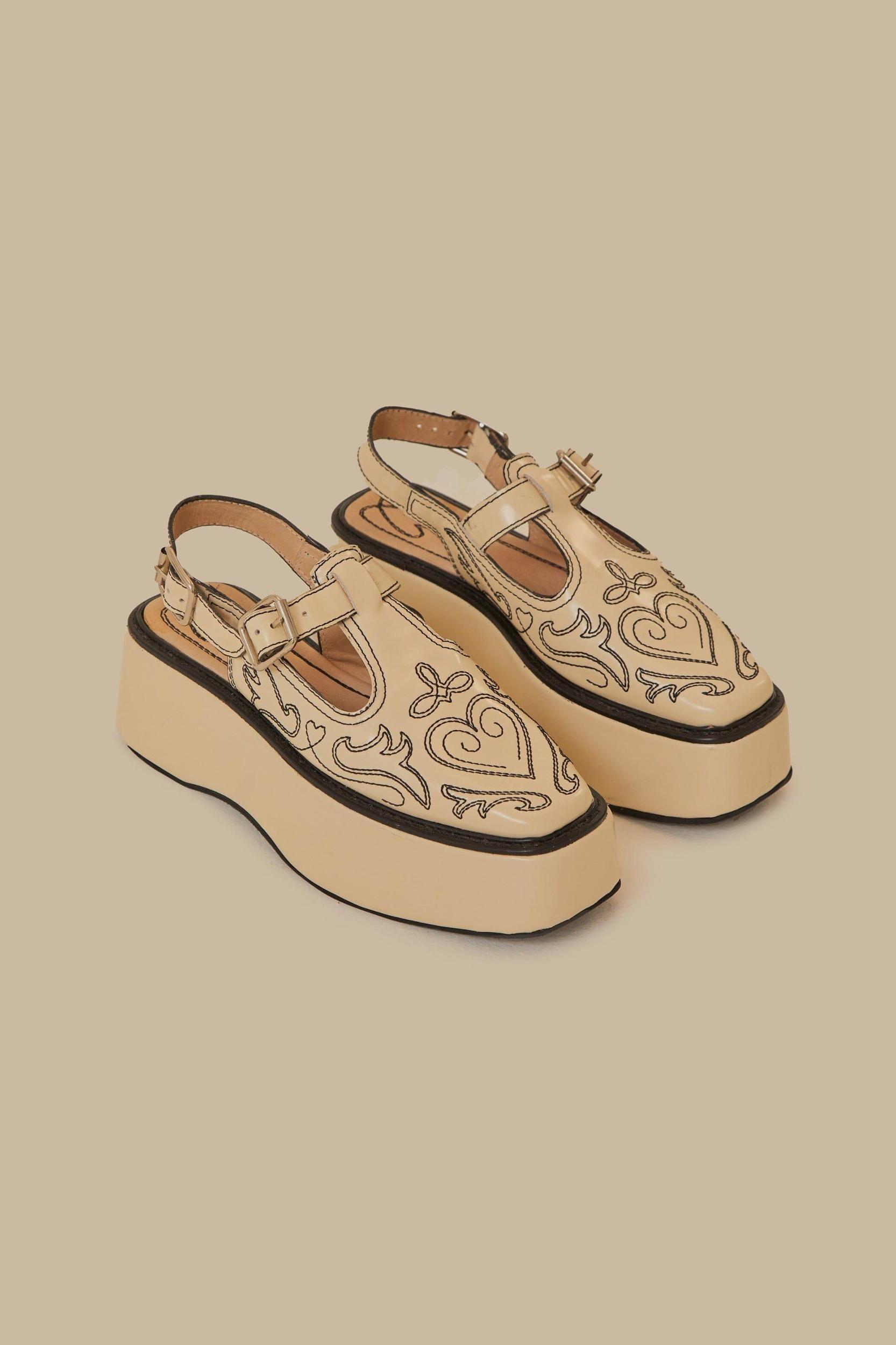 Ivory T-Strap Embroidered Flatform, IVORY / 10 Product Image