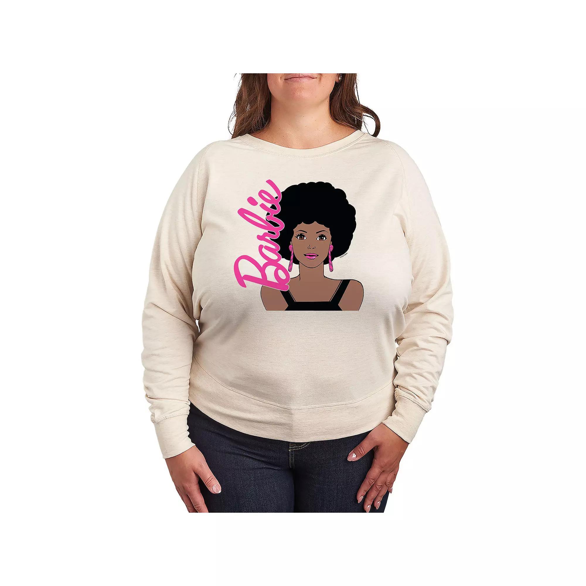 Plus Size Barbie Afro Art French Terry Long Sleeve Tee, Womens Product Image