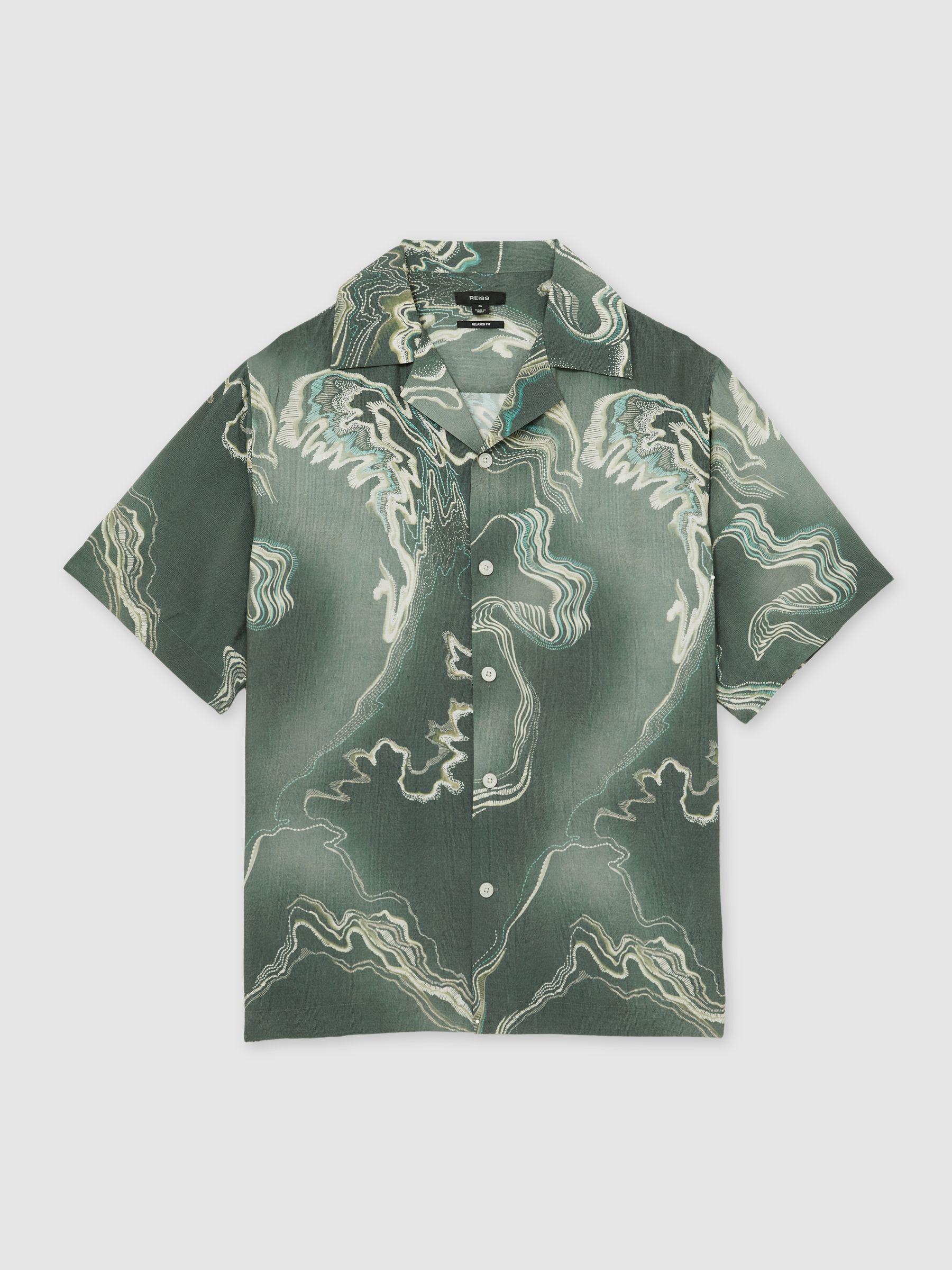 Print Cuban-Collar Shirt in Sage Green Product Image