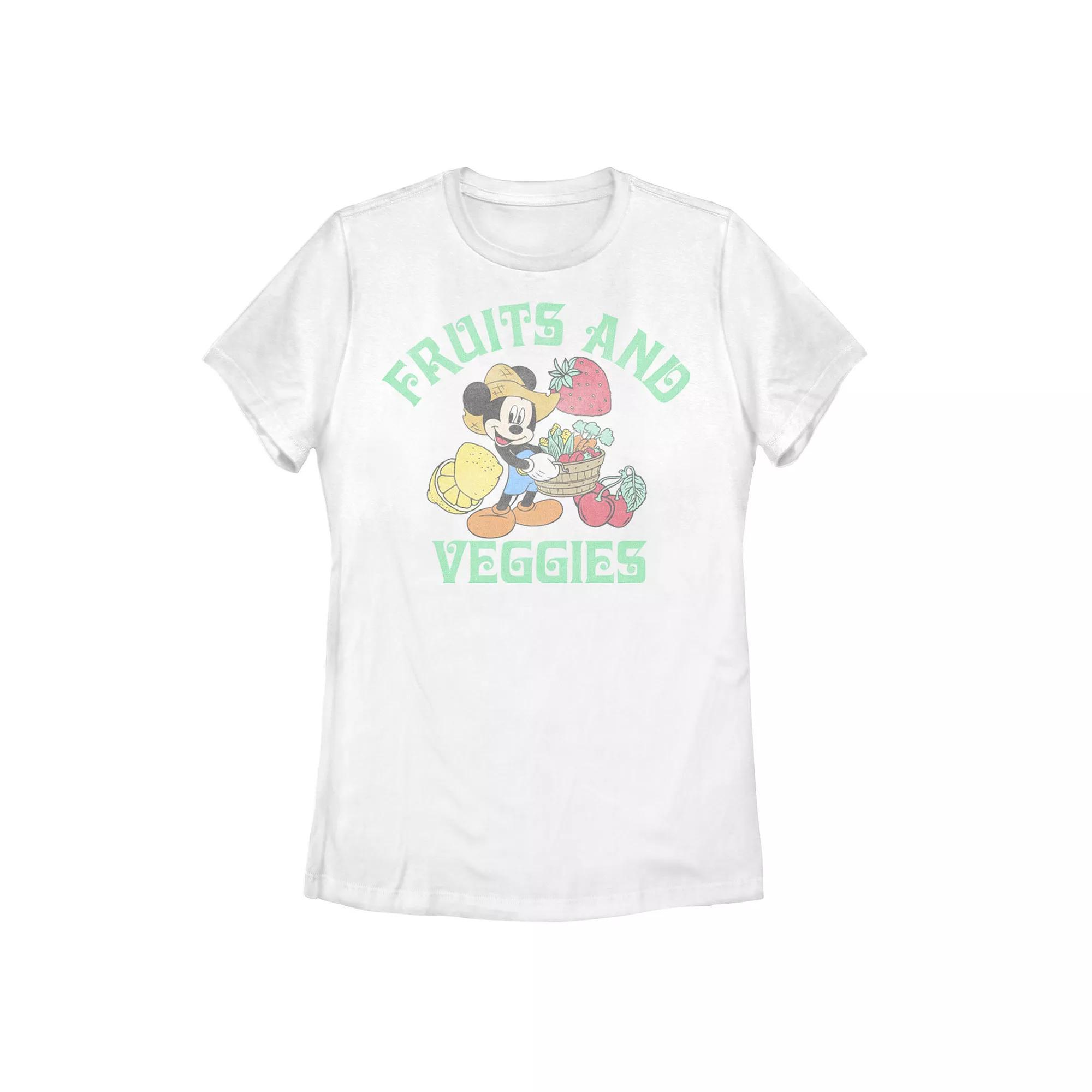 Disney's Mickey Mouse Women's Fruits & Veggies Basket Farmer Tee, Girl's, Size: XXL, White Product Image