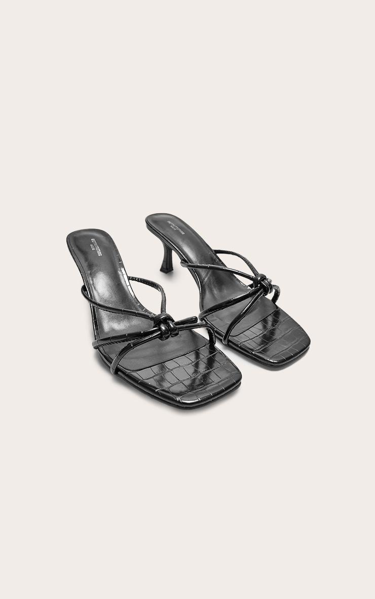 Black Wide Fit Croc PU Square Toe Knotted Heeled Mules Product Image