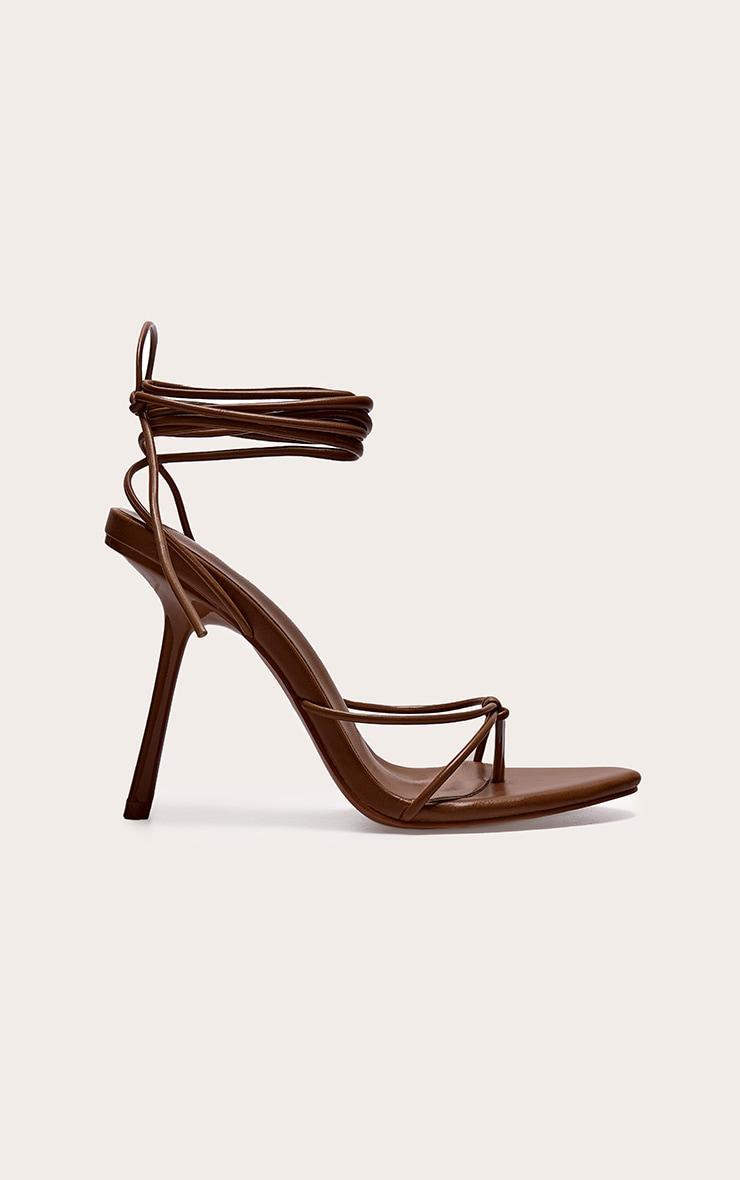 PLT Label Dark Chocolate Strappy Tie Thong Heels Product Image