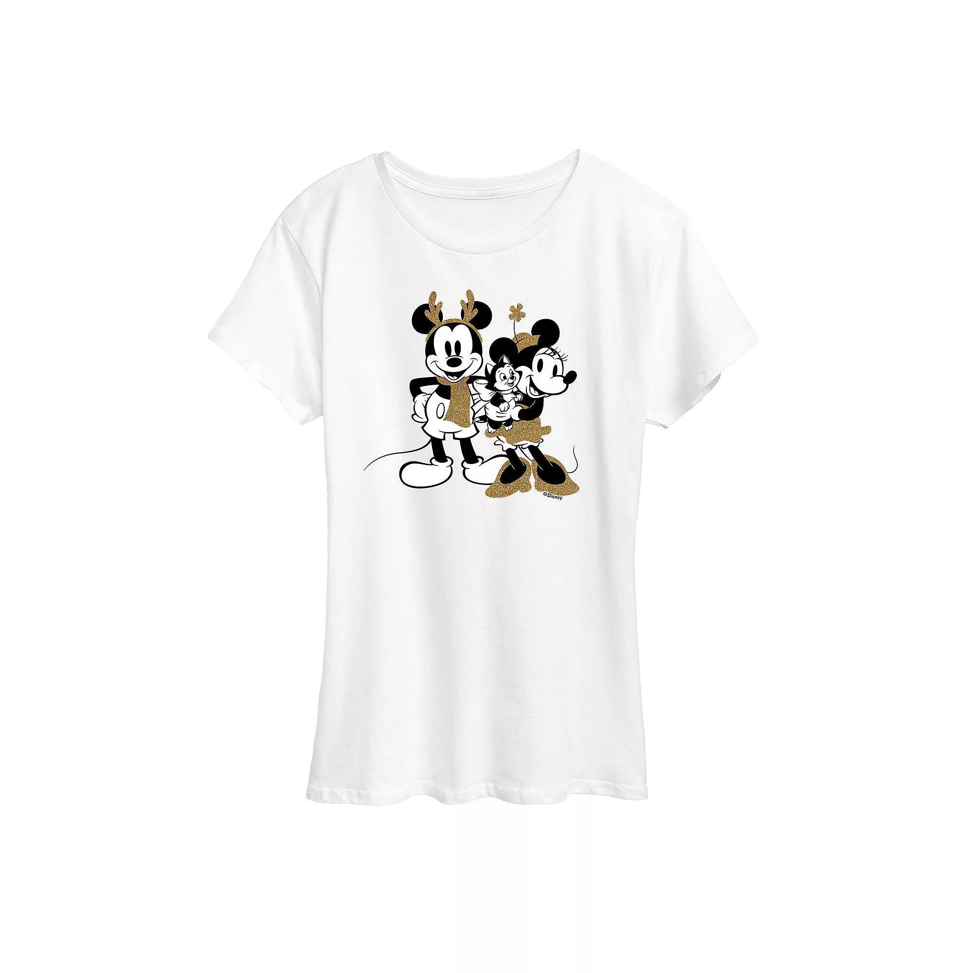 Disney's Mickey Mouse Women's Mickey Minnie Sparkle Graphic Tee, Girl's, Size: XXL, Grey Gray Product Image