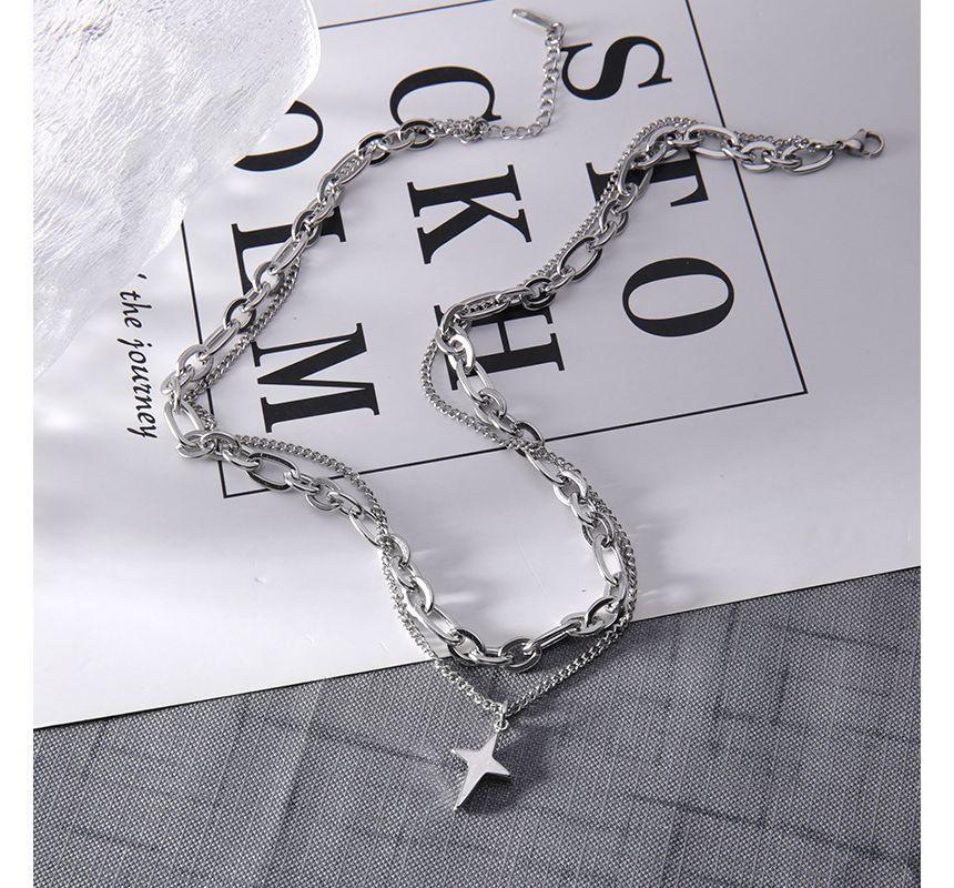 Star Pendant Layered Stainless Steel Necklace Product Image