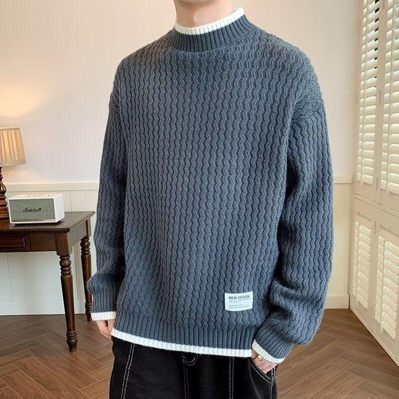 Mock Neck Contrast Trim Applique Sweater Product Image
