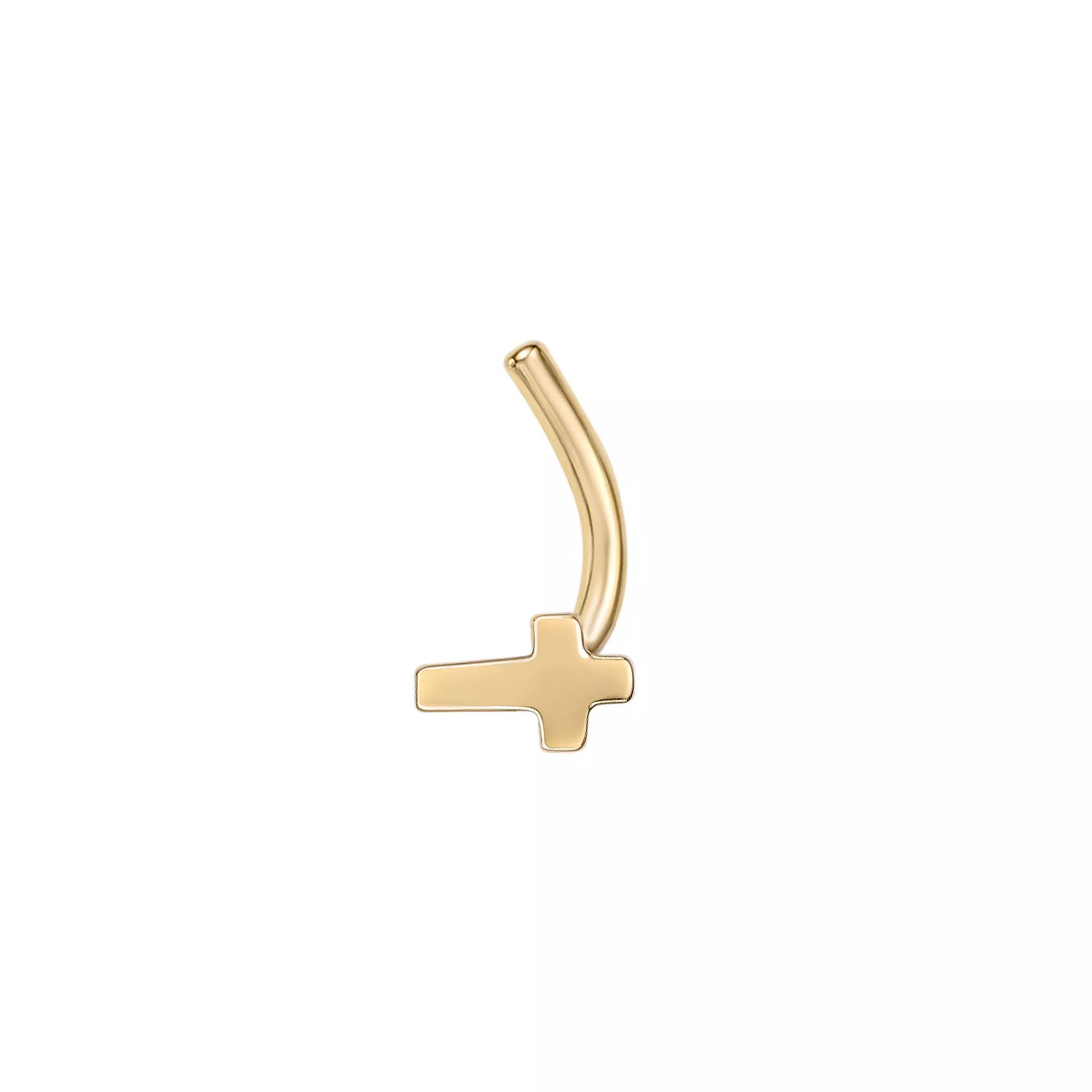 Lila Moon 14k Gold Cross Curved Nose Stud, Women's Product Image