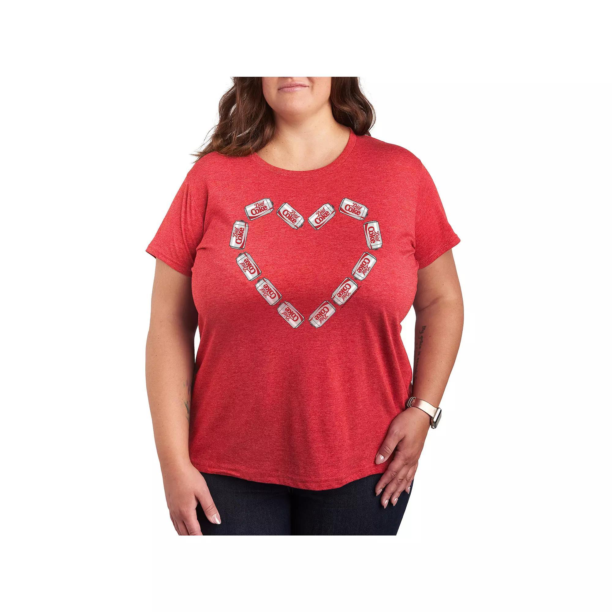 Plus Size Diet Coke Can Heart Graphic Tee, Womens Grey Red Product Image