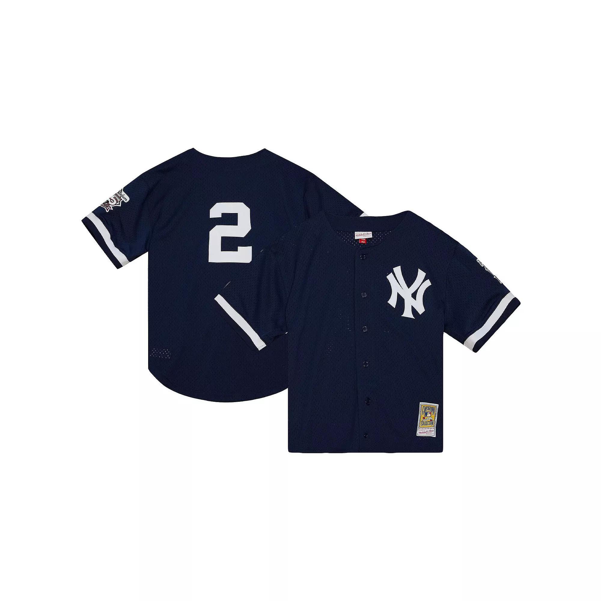 Men's Mitchell & Ness Derek Jeter Navy New York Yankees Cooperstown Collection Mesh Batting Practice Button-Up Jersey, Size: 2XL, Blue Product Image