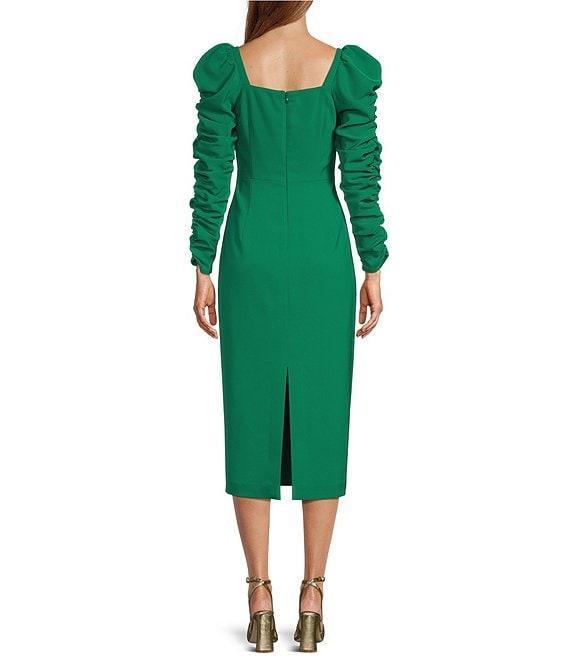 Antonio Melani Elena Crepe Square Neck Long Ruched Sleeve Midi Dress Product Image