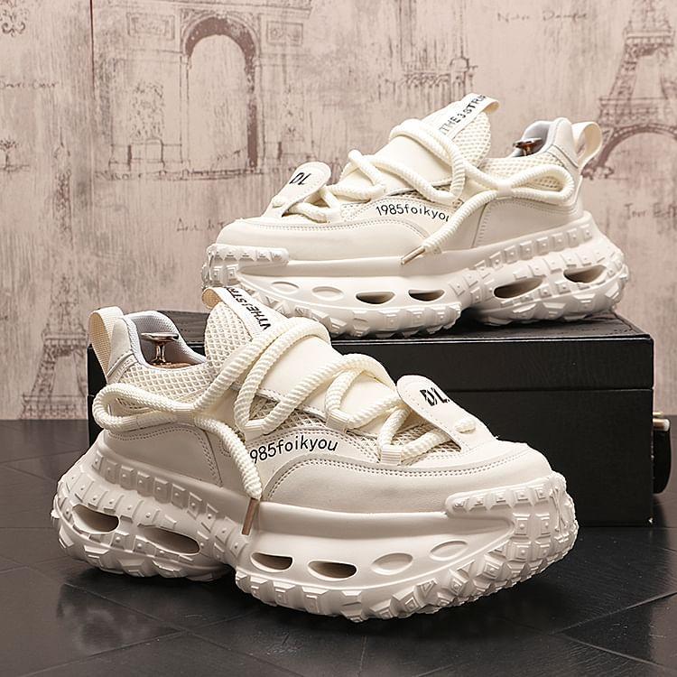 Lettering Mesh Panel Lace-Up Platform Sneakers Product Image