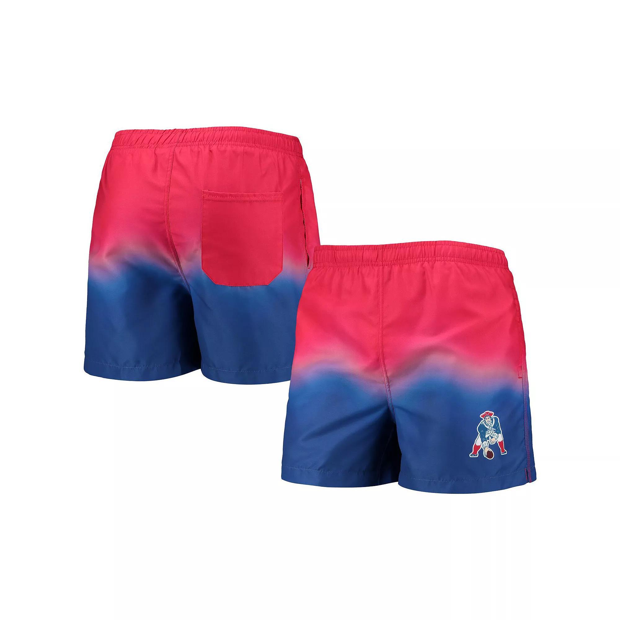 Men's FOCO Red/Royal New England Patriots Retro Dip-Dye Swim Shorts, Size: 2XL Product Image