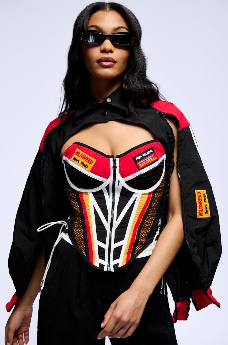 NEED FOR SPEED ZIP UP FRONT CORSET TOP Product Image