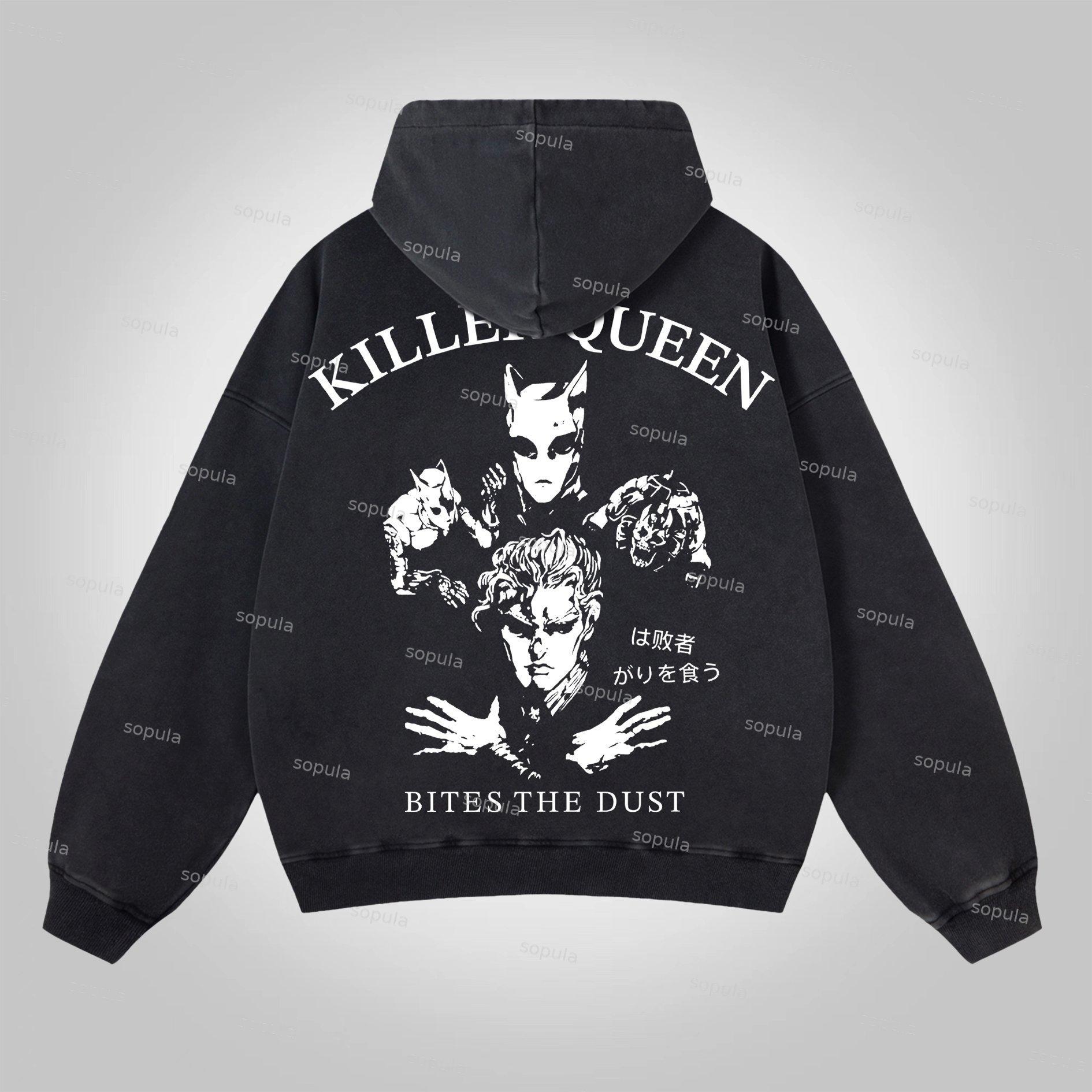 Sopula Jojo Killer Queen Graphics Acid Washed Oversized Zip-Up Hoodie Product Image