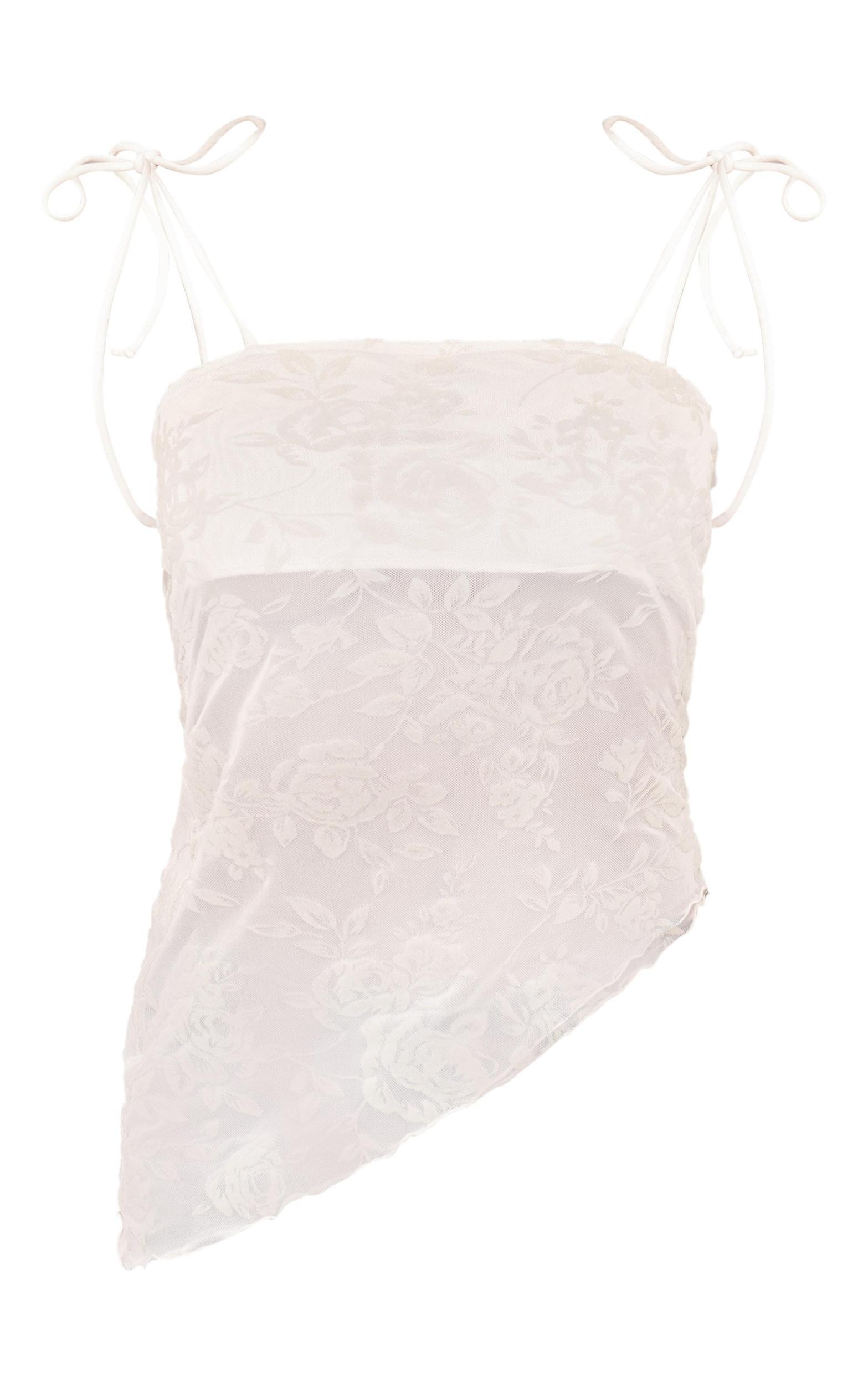 Cream Devore Tie Strap Asymmetric Hem Top Product Image