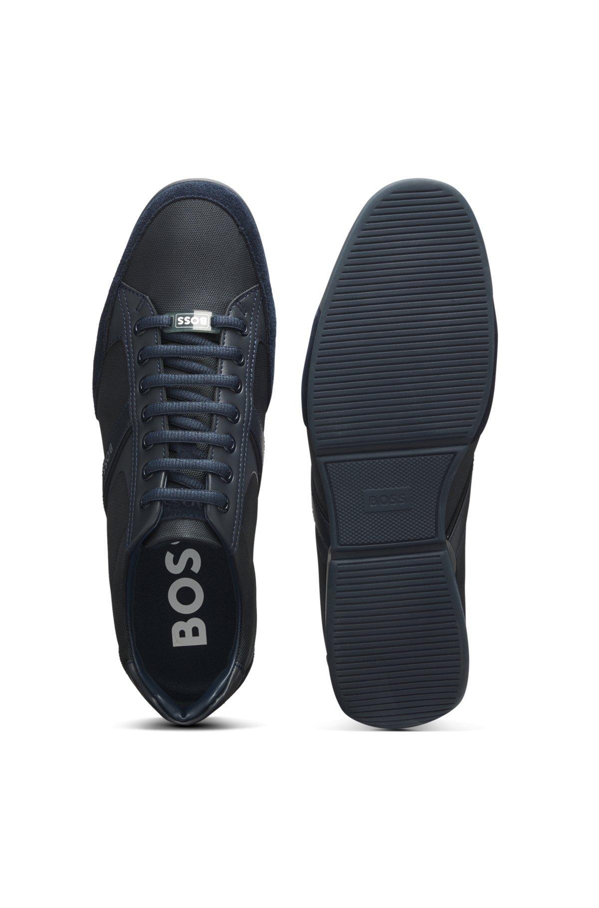 BOSS - Mixed-material trainers with suede and faux leather - Dark Blue Product Image
