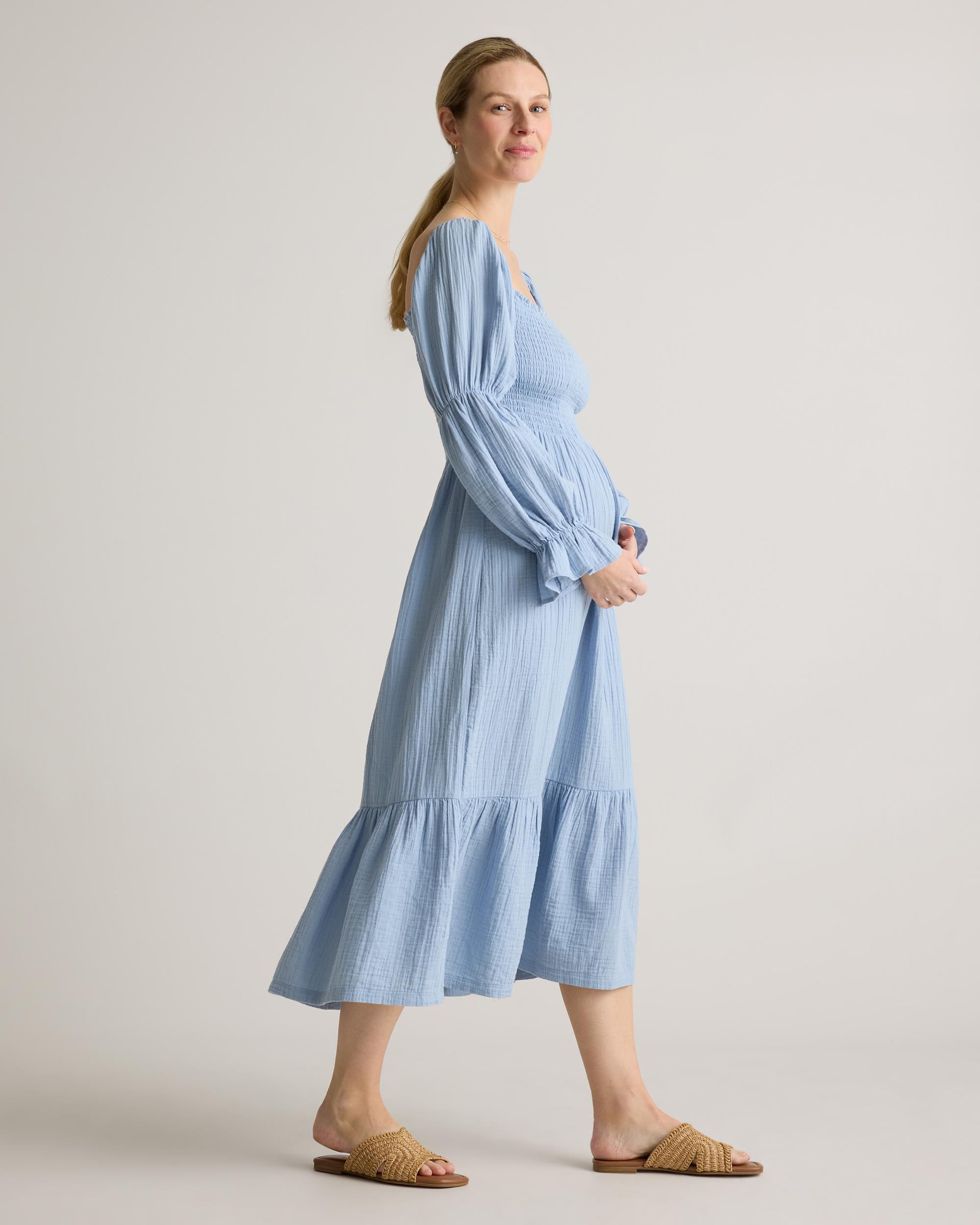 Quince | Women's Gauze Maternity Smocked Midi Dress Organic Cotton Product Image