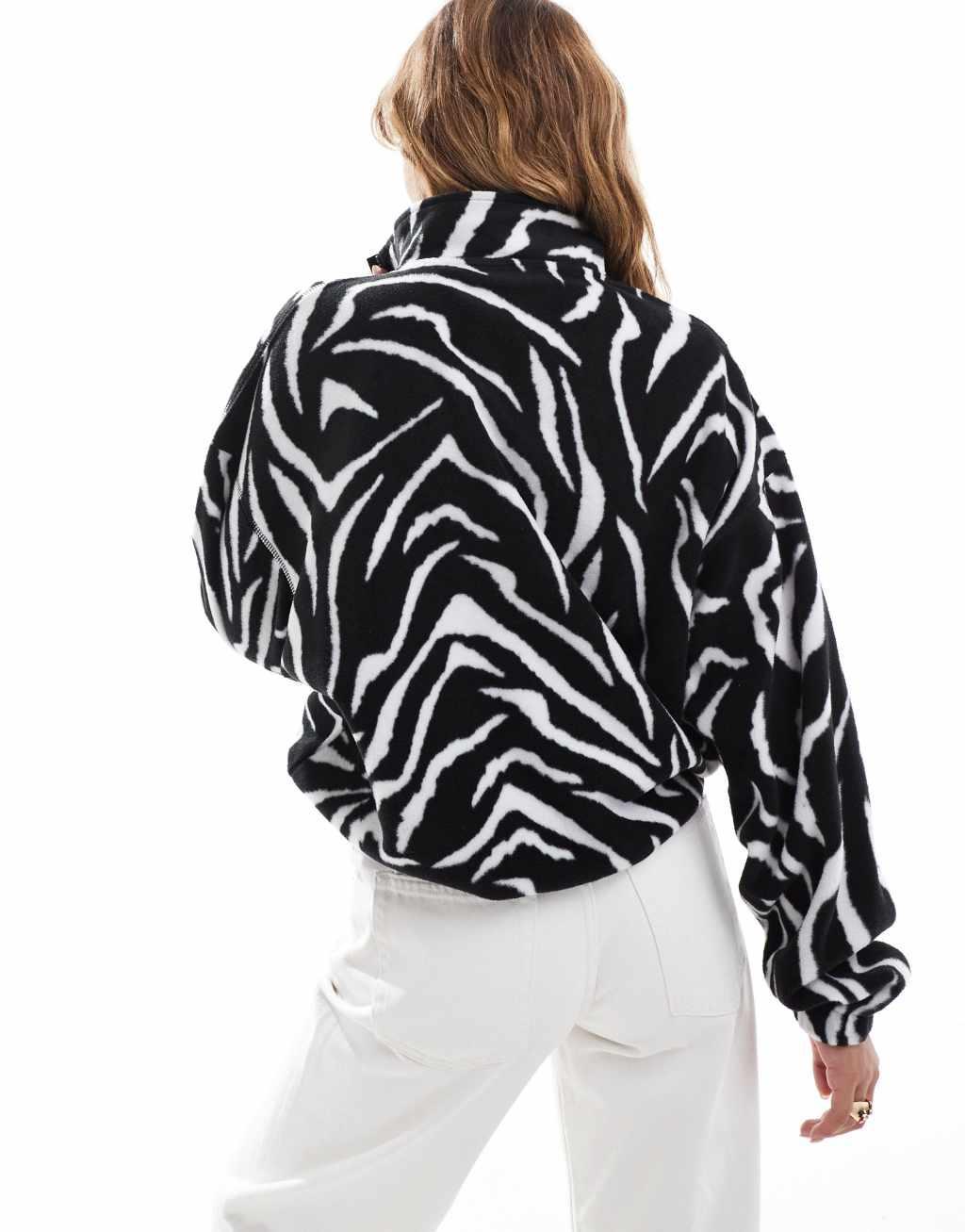 ASOS DESIGN half zip fleece in zebra Product Image