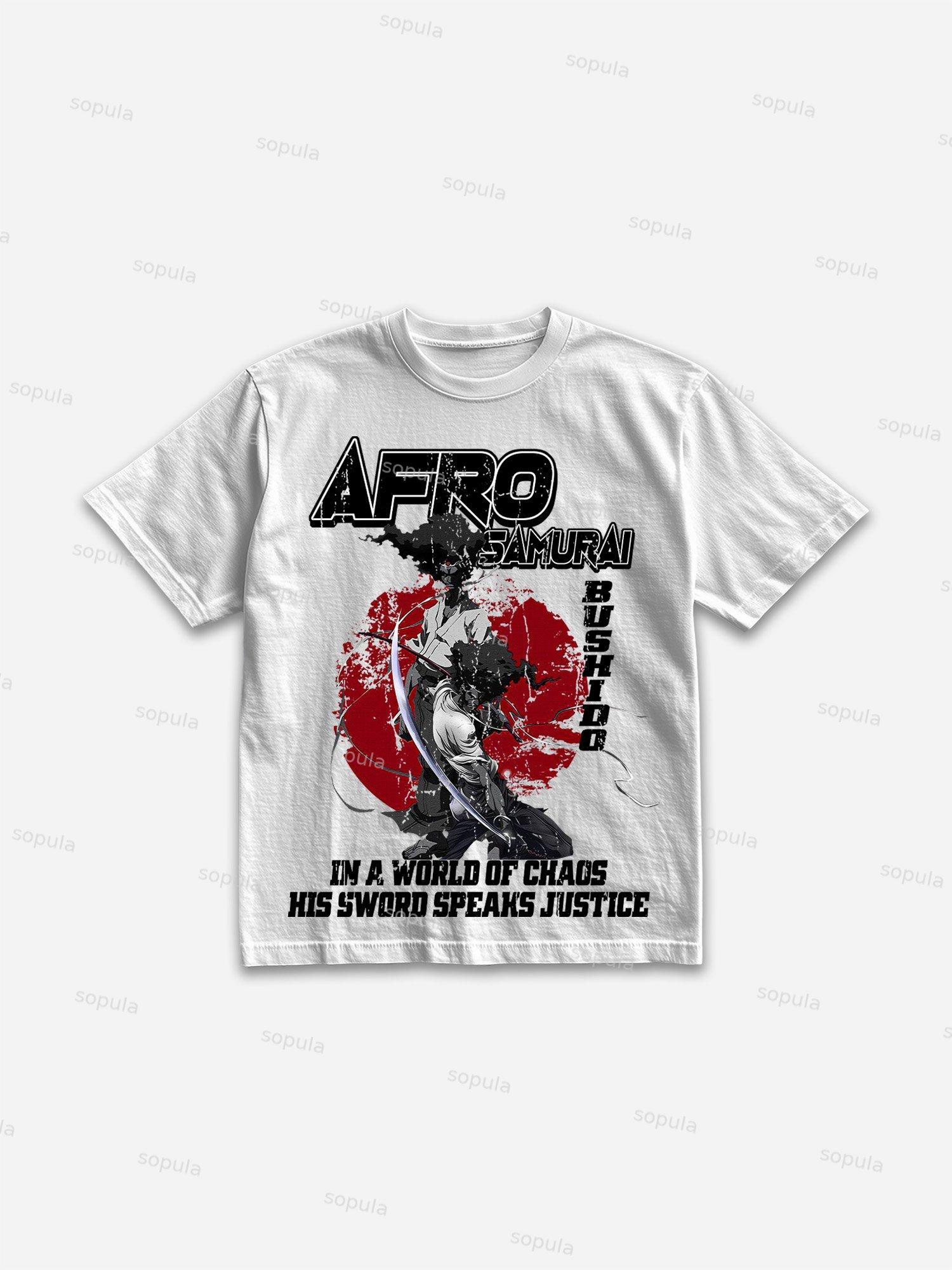 Afro Samura Print Cotton T-shirt Product Image