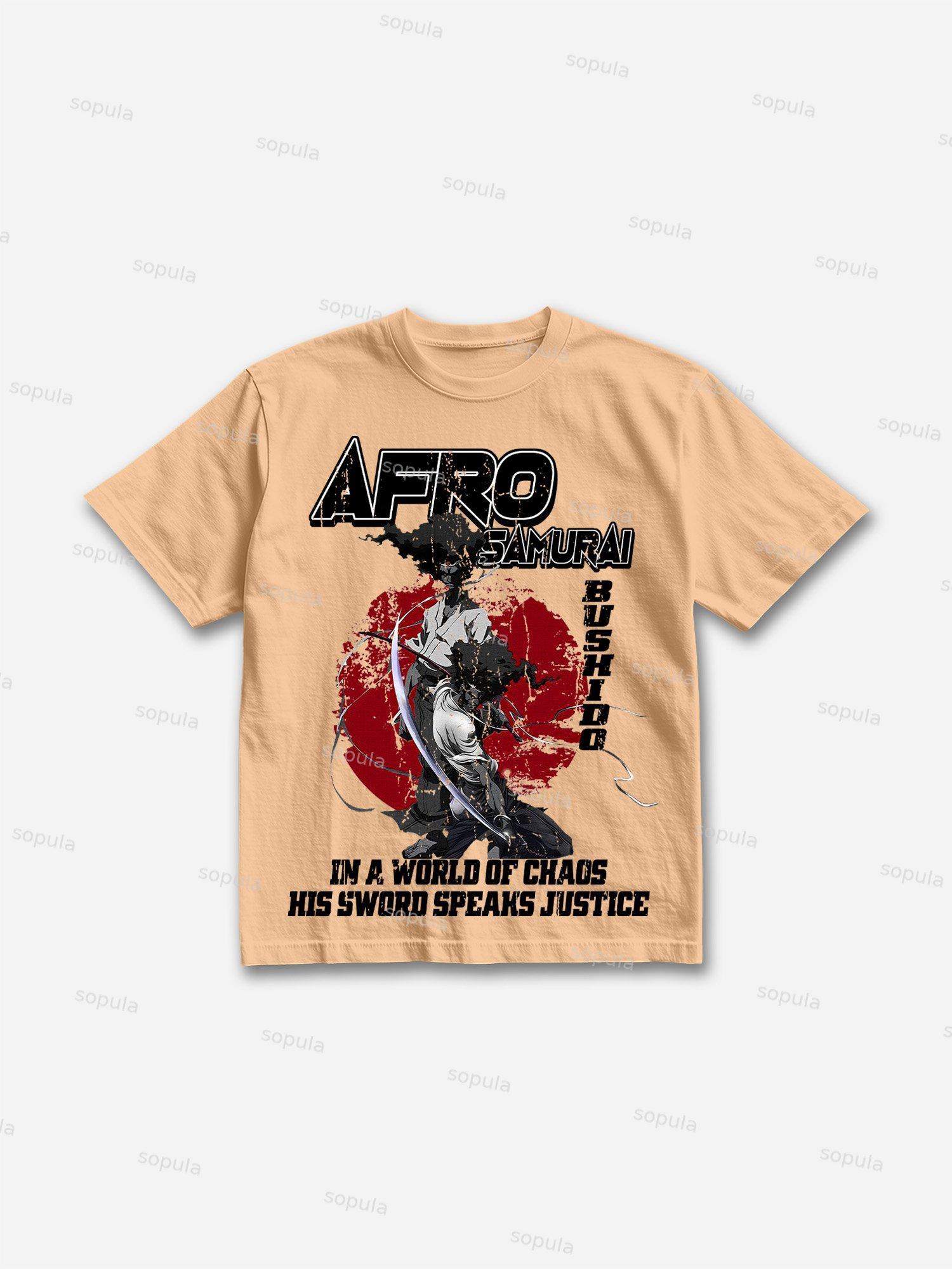 Afro Samura Print Cotton T-shirt Product Image