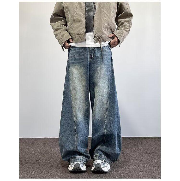 Mid Waist Washed Wide Leg Jeans Product Image