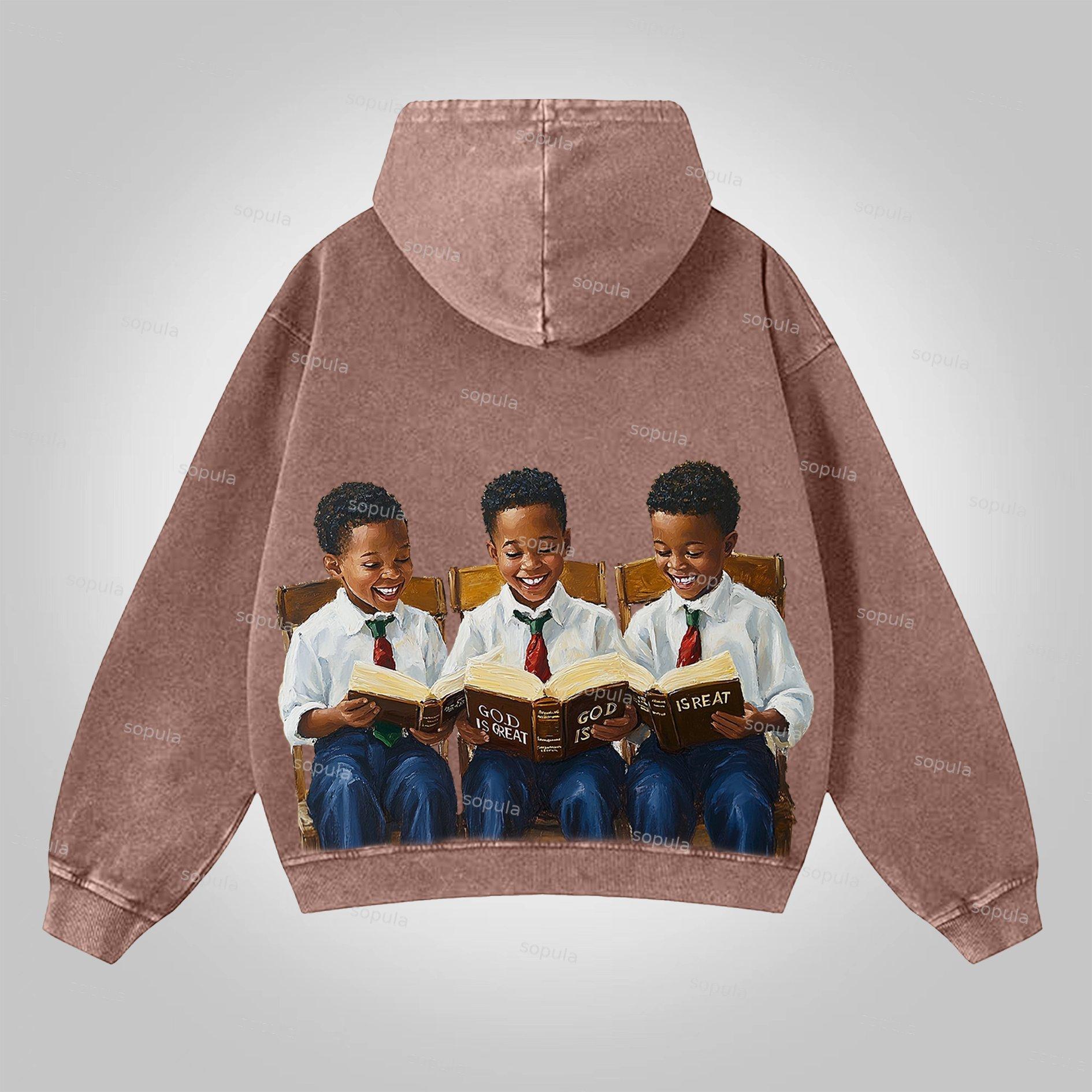 Sopula Saints God Is Reat Graphics Acid Washed Oversized Zip-up Hoodie Product Image