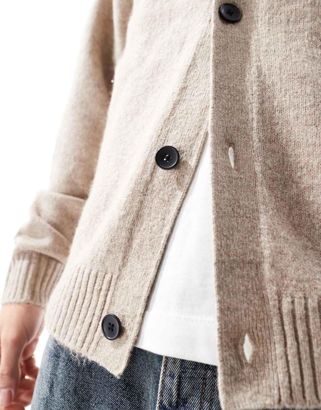 Jack & Jones oversized fluffy cardigan in beige Product Image