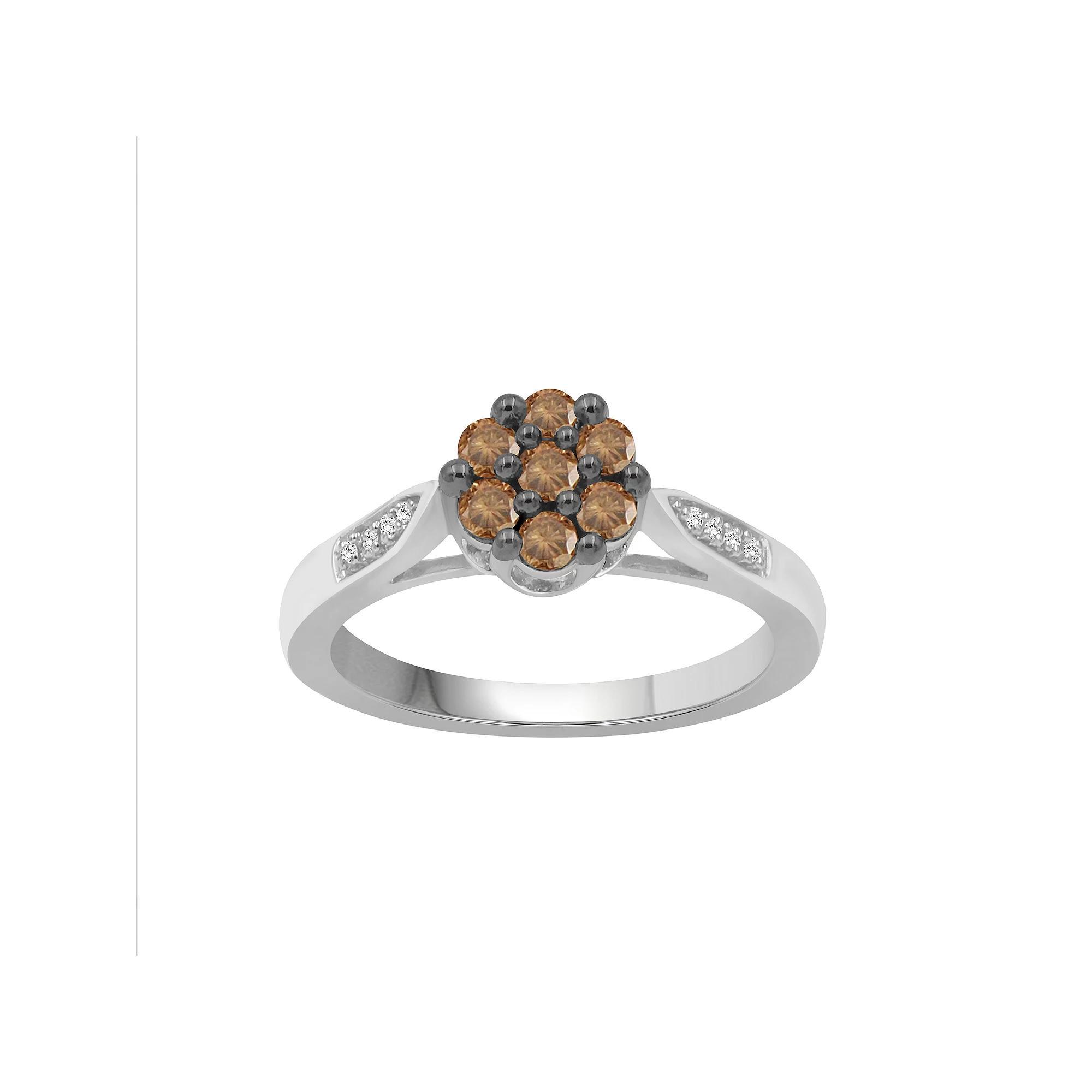 Jewelexcess Sterling Silver 1/2 Carat T.W. Champagne & White Diamond Flower Ring, Women's, Size: 6 Product Image