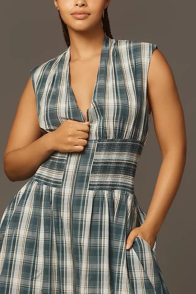 The Tommie Cap-Sleeve Smocked Front-Zip Shirt Dress Product Image