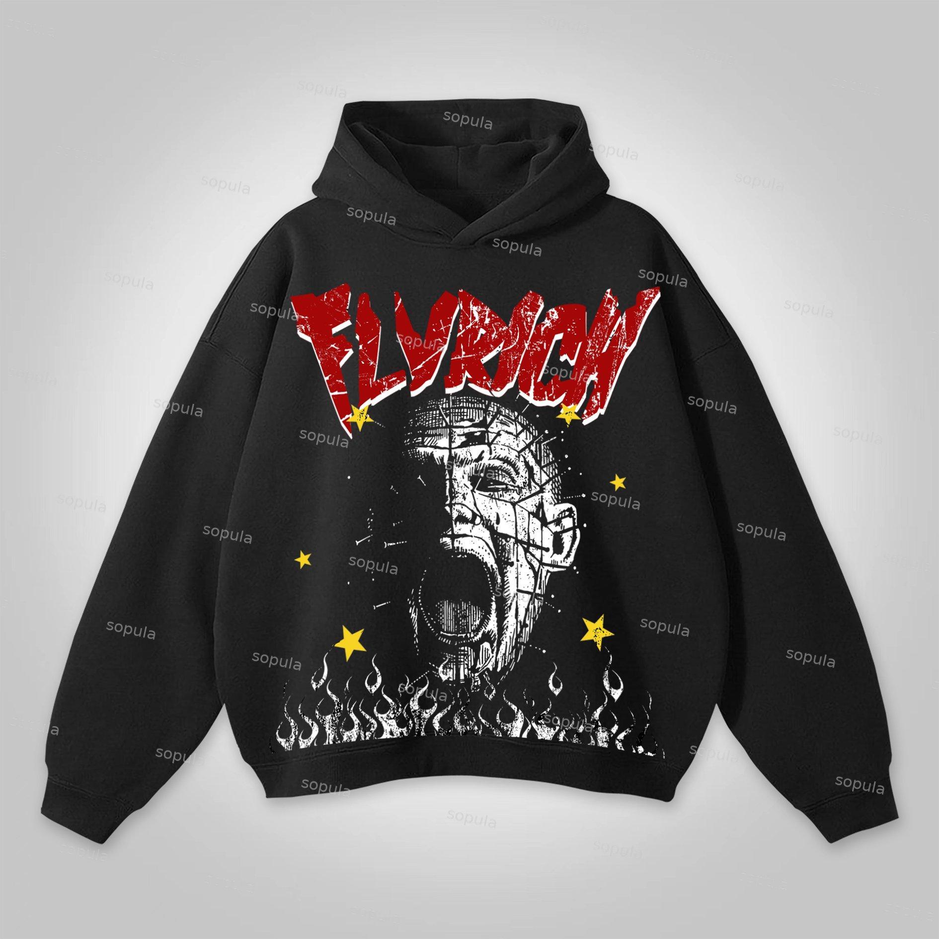 Sopula Vintage Fun Smiley Skull Graphic Print Hoodie Product Image