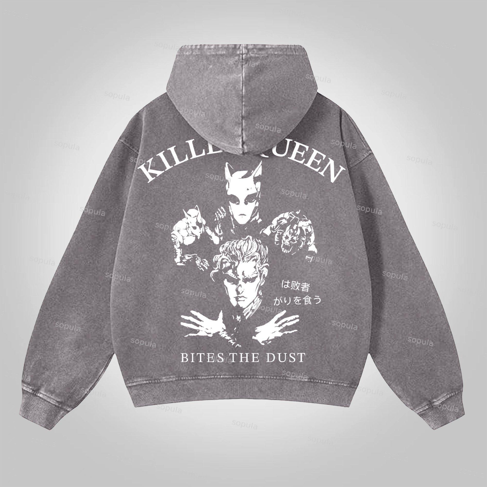 Sopula Jojo Killer Queen Graphics Acid Washed Oversized Zip-Up Hoodie Product Image