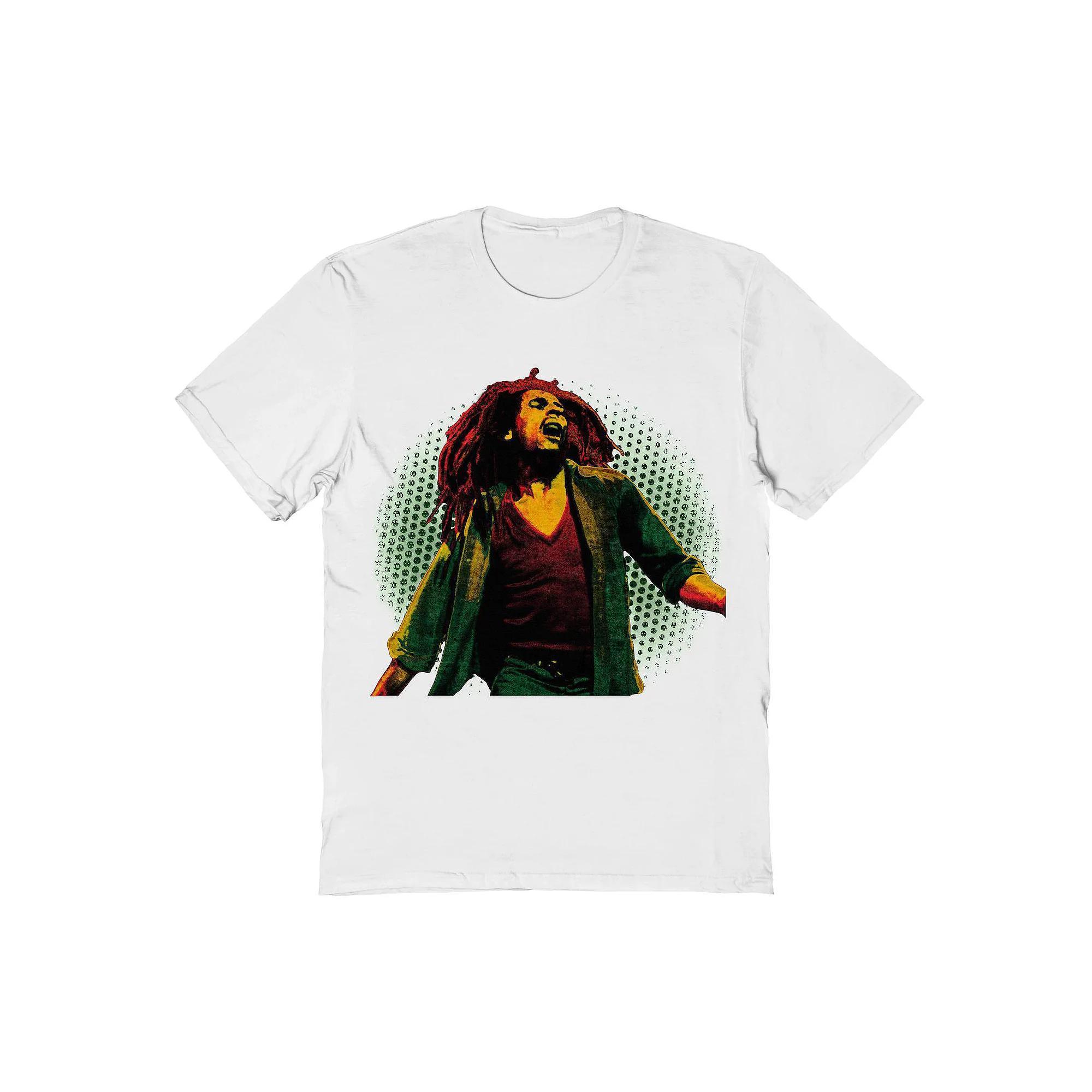 Men's Bob Marley Halftone Background Graphic Tee, Size: XL, White Product Image