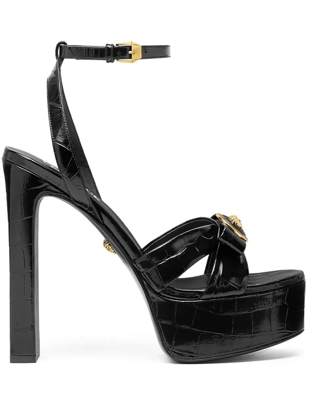 VERSACE 140mm Gianni Ribbon Sandals In Black Product Image