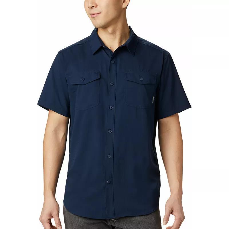 Mens Columbia UPF 40 Utilizer II Solid Short Sleeve Button-Down Shirt Collegiate Blue Product Image