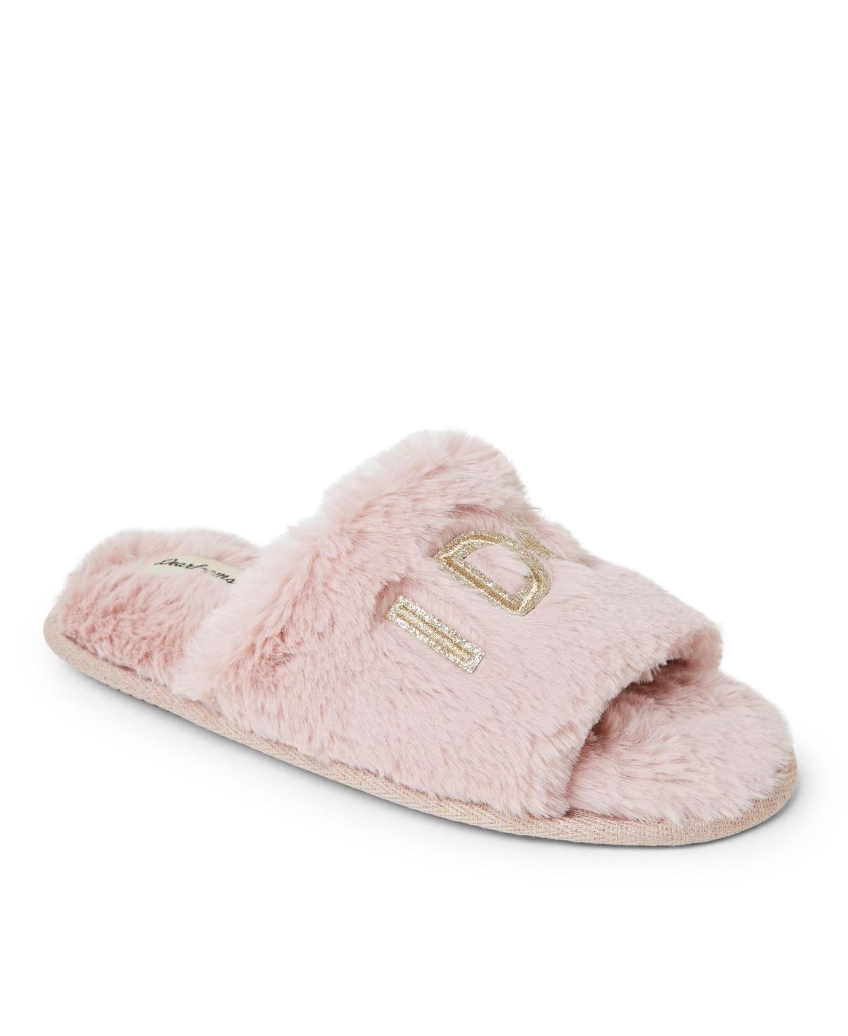 Dearfoams "I Do" Faux-Fur Bridal Women's Slide Slippers, Size: Small, I Do Blue Product Image