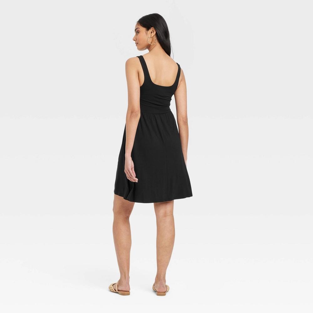 Women's Knit Mini Ballet Dress - A New Day™ Black XS: Rayon Spandex Blend, Squareneck, Side Pocket Product Image