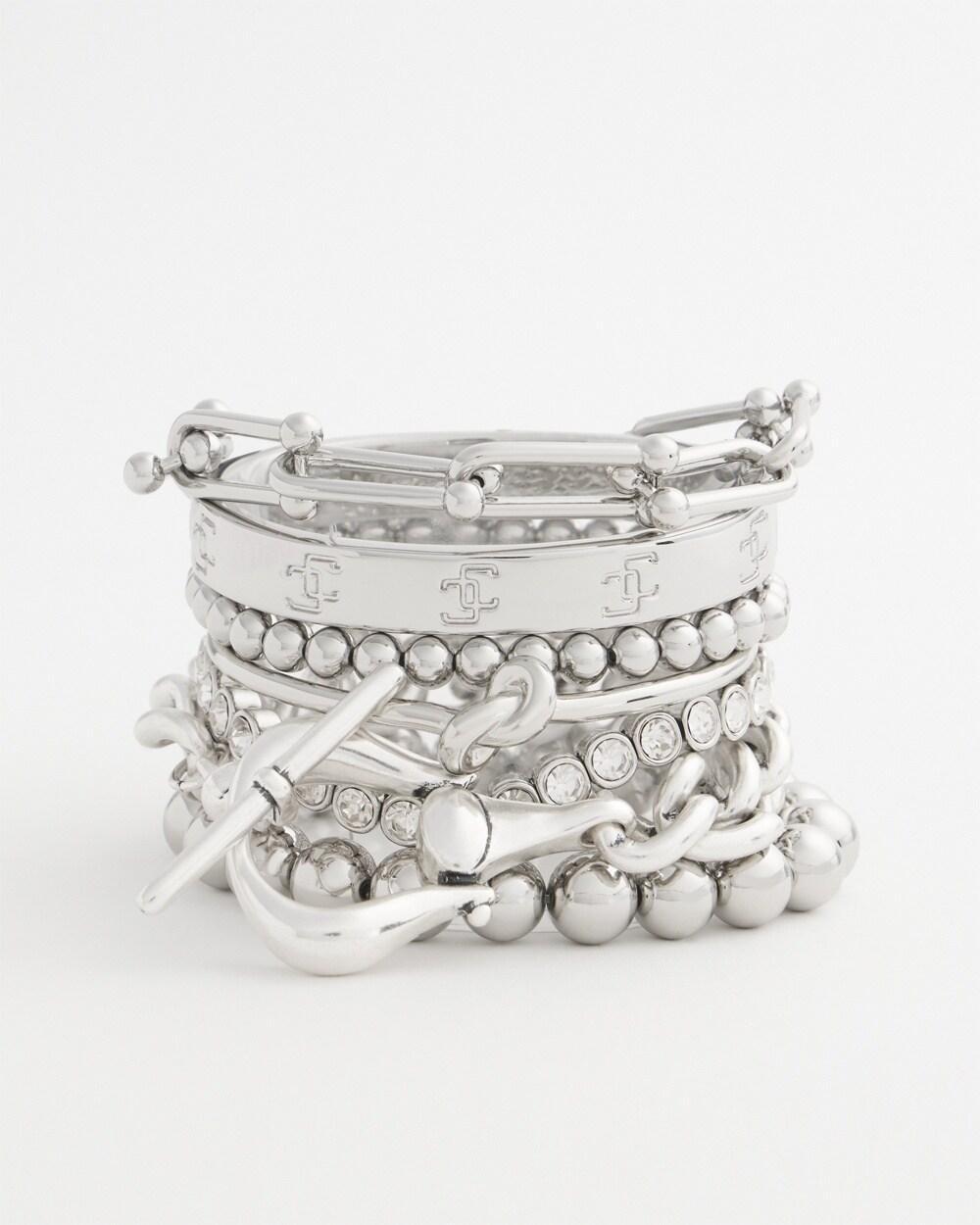 Small Beaded Silver Tone Stretch Bracelet Product Image