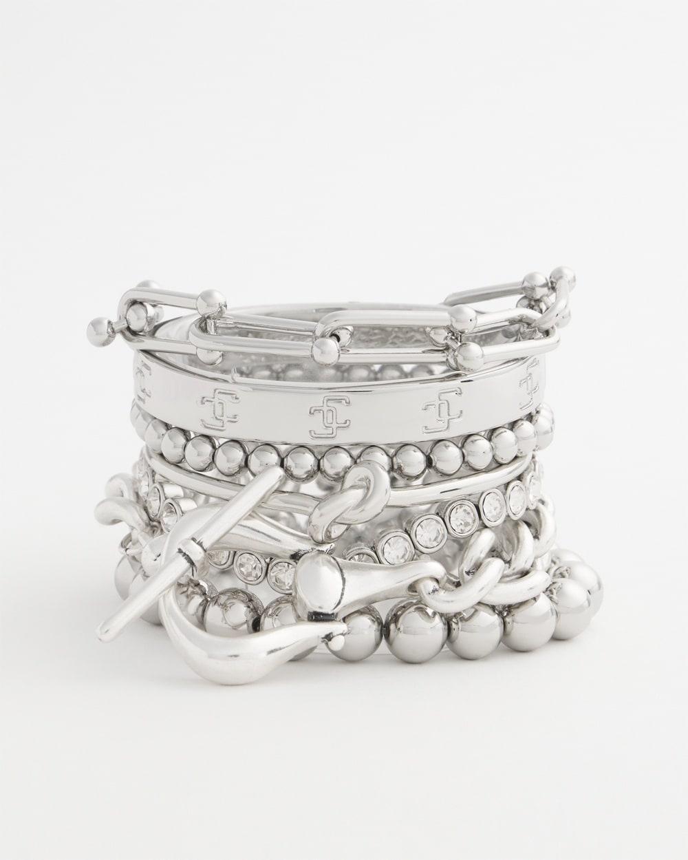 Small Beaded Silver Tone Stretch Bracelet Product Image
