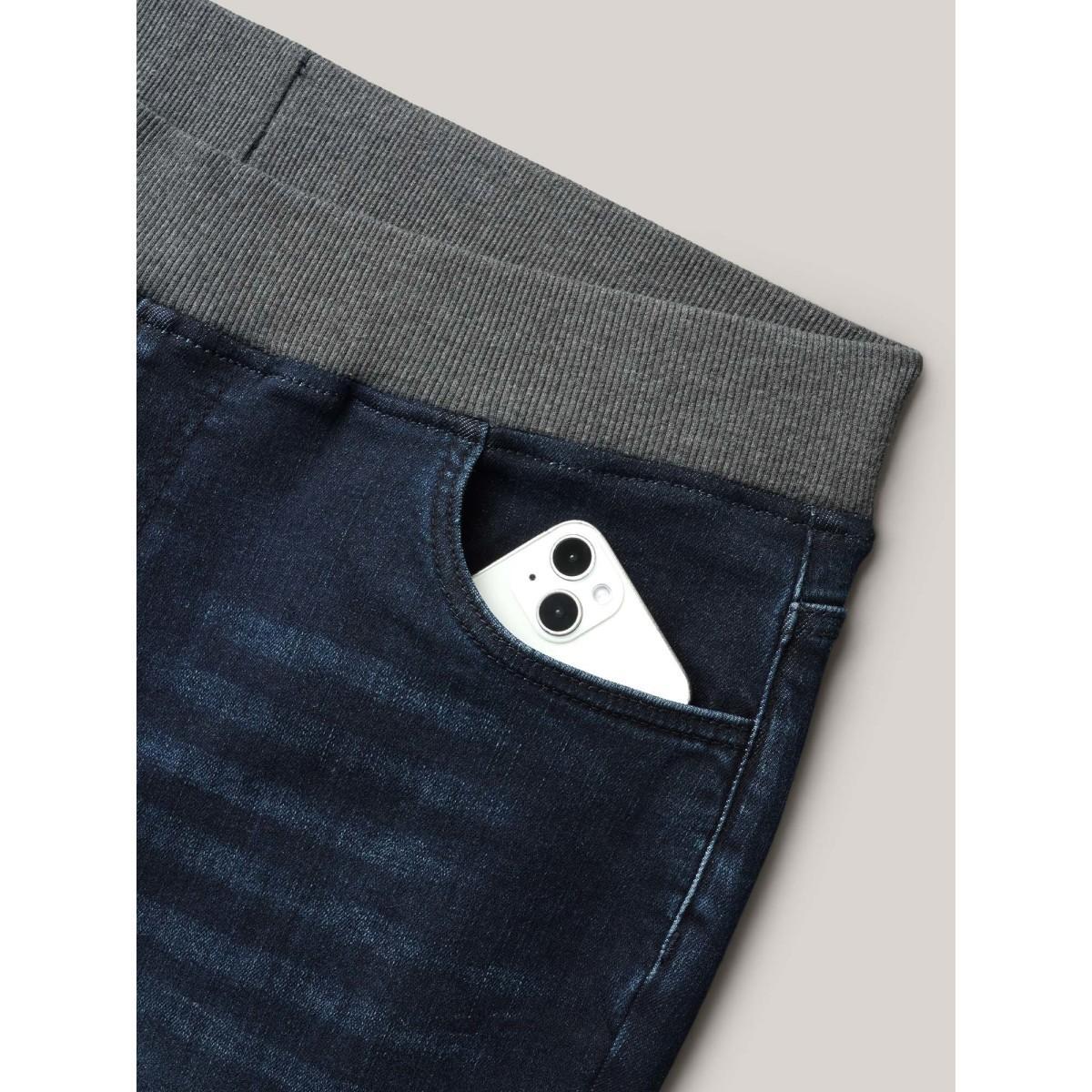 Plus Size Stretchy Whiskered Waist Skinny Knit Jeans Women Darkindigo Elegant Medium stretch Slanted pocket Jeans BloomChic 18/2X Product Image