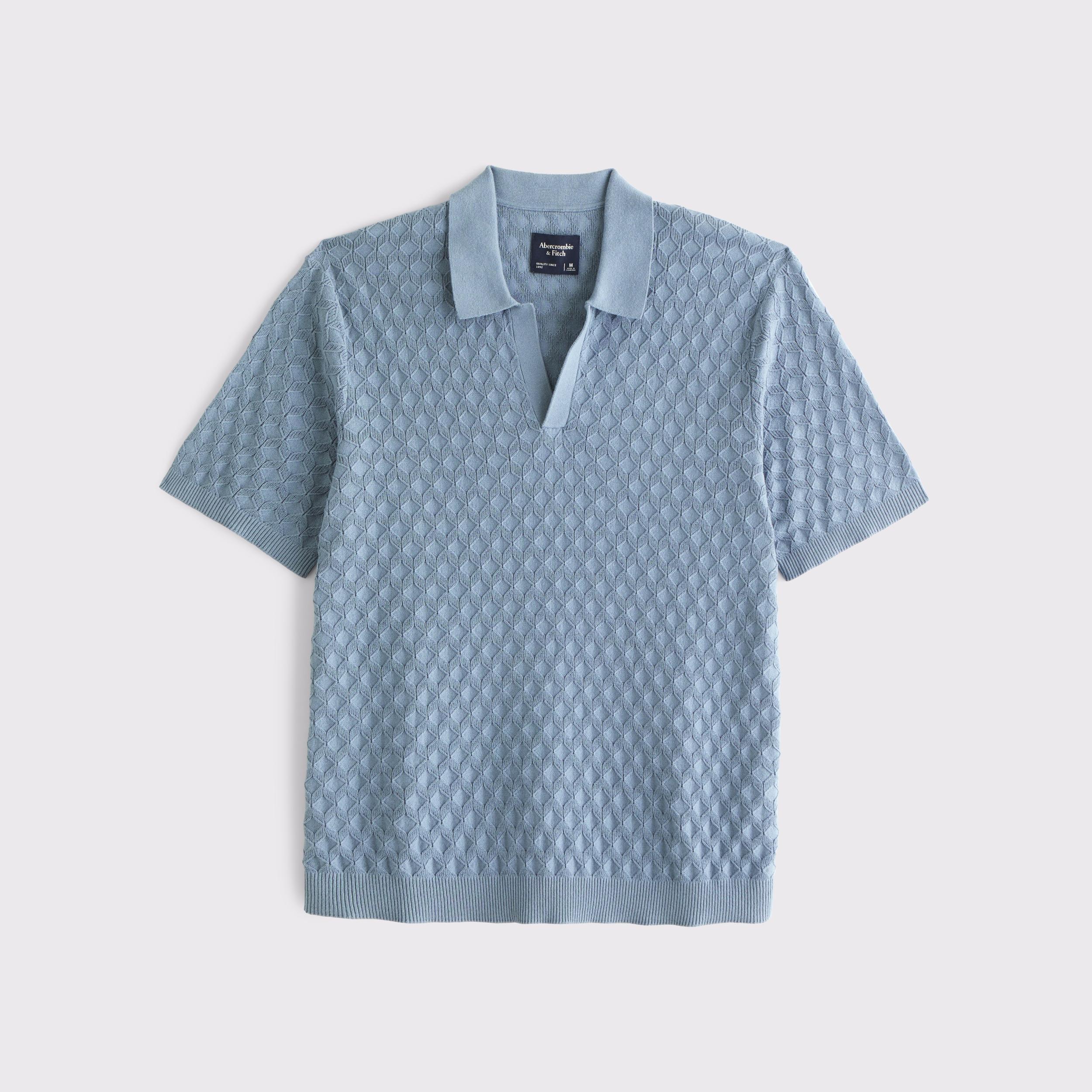 Pointelle Stitch Johnny Collar Sweater Polo Product Image
