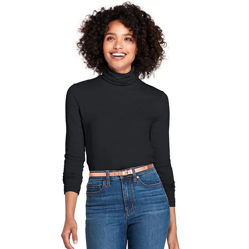Women's Lands' End Lightweight Fitted Turtleneck, Size: Large, Pink Fog Product Image