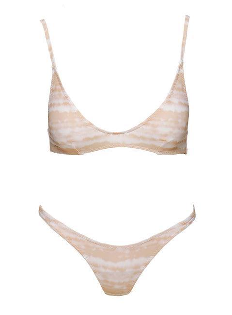 Love Letters High Cut Cheeky Bikini Bottoms Beige Tie Dye Product Image