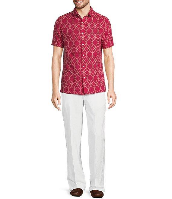 Murano Baird McNutt Linen Embroidered Short Sleeve Convertible Camp Collar Woven Shirt Product Image