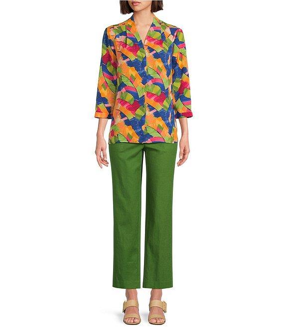 Investments Petite Caroline Signature Leafy Sketch V-Neck 3/4 Sleeve Button Front Top Product Image